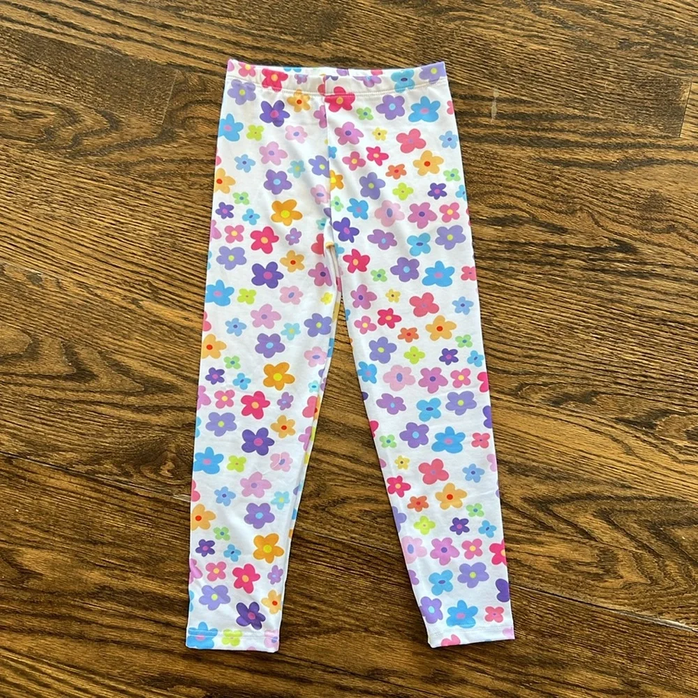 Social Butterfly white leggings with rainbow hearts toddler girl